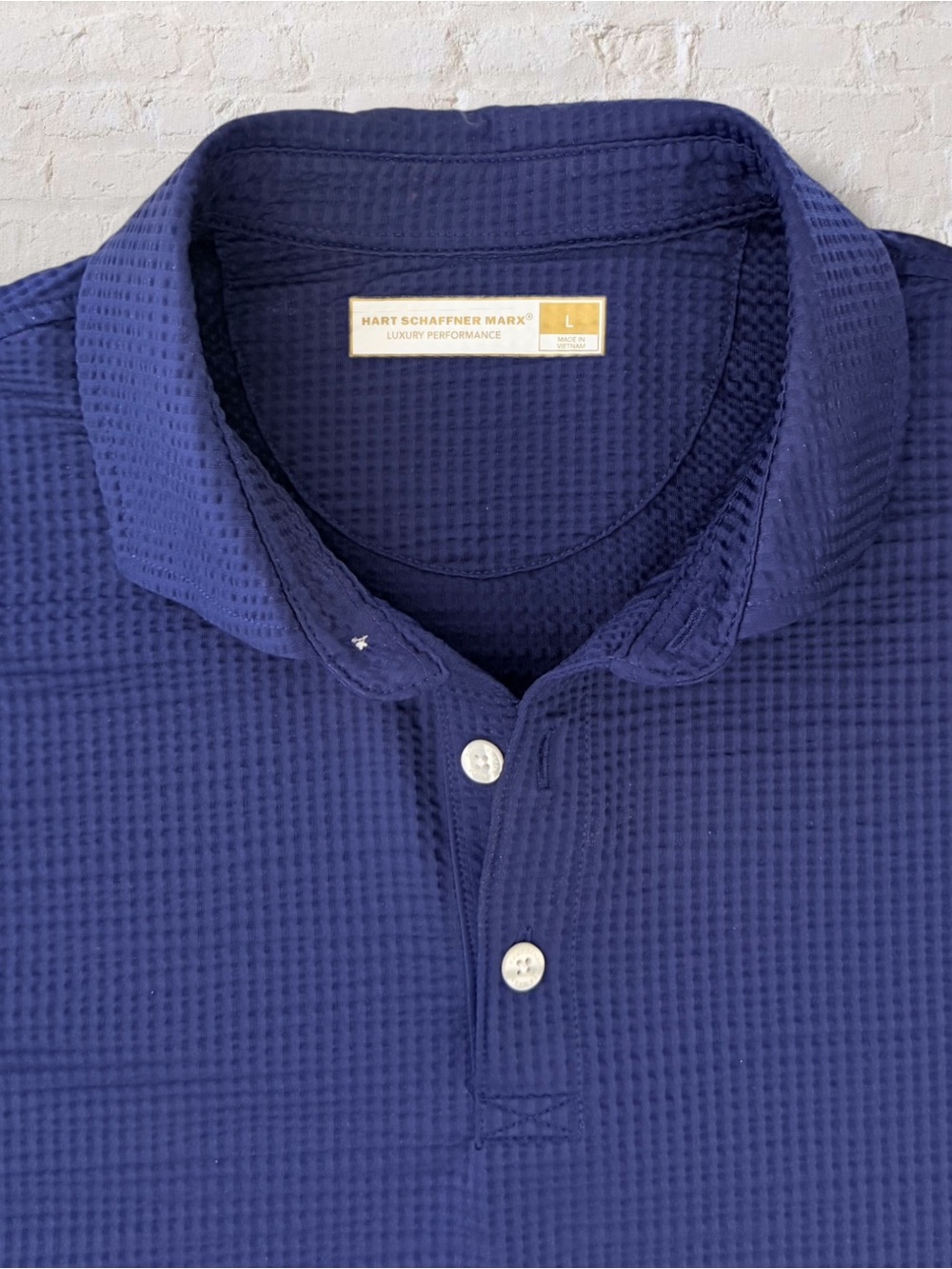 Hart Schaffner Marx Luxury Performance Polo L Navy Textured Stretch Golf - Picture 8 of 11